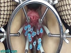 Extreme German BDSM Needles inner Pussy Cervix and Tits